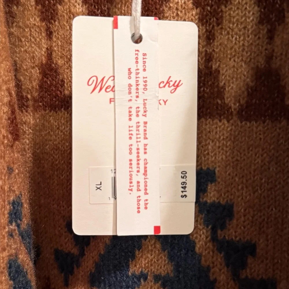 NWT Lucky Brand Brown / Multi Color Aztec Cardigan Sweater - Picture 5 of 7
